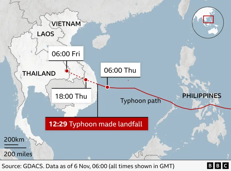 Typhoon barrels towards Cambodia after killing at least 193 in Philippines and Vietnam Typhoon barrels towards Cambodia after killing at least 193 in Philippines and Vietnam