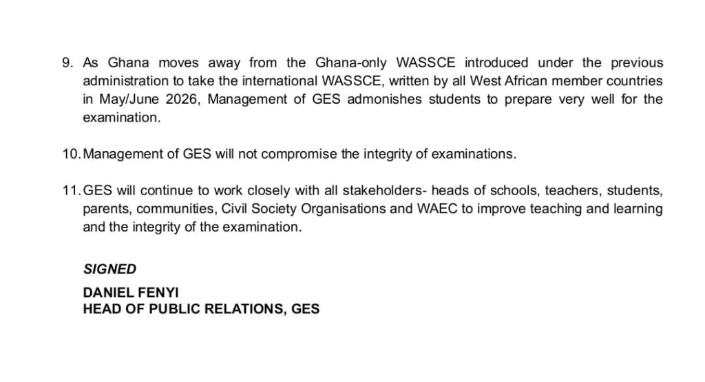 GES refutes claims by former Education Minister on 2025 WASSCE performance GES refutes claims by former Education Minister on 2025 WASSCE performance
