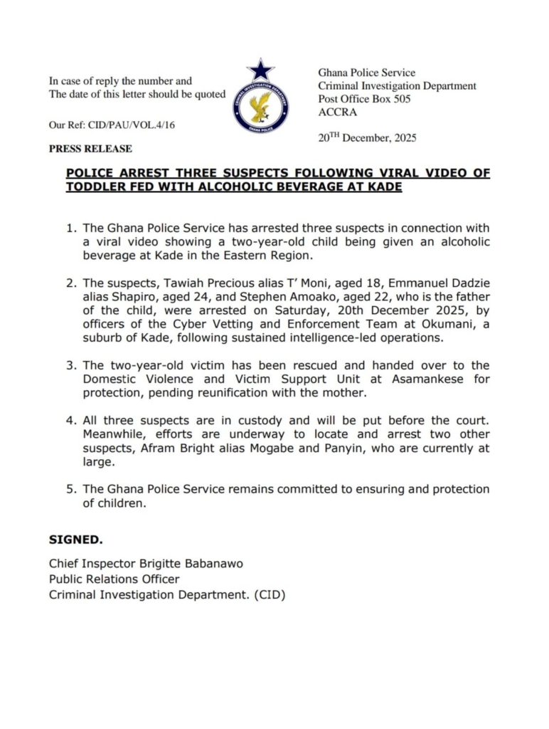 Three arrested after viral video shows toddler being fed alcohol