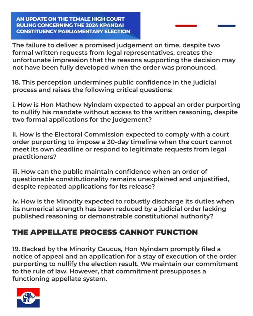 Minority accuses Tamale High Court Judge of stalling appeal in Kpandai election rerun case