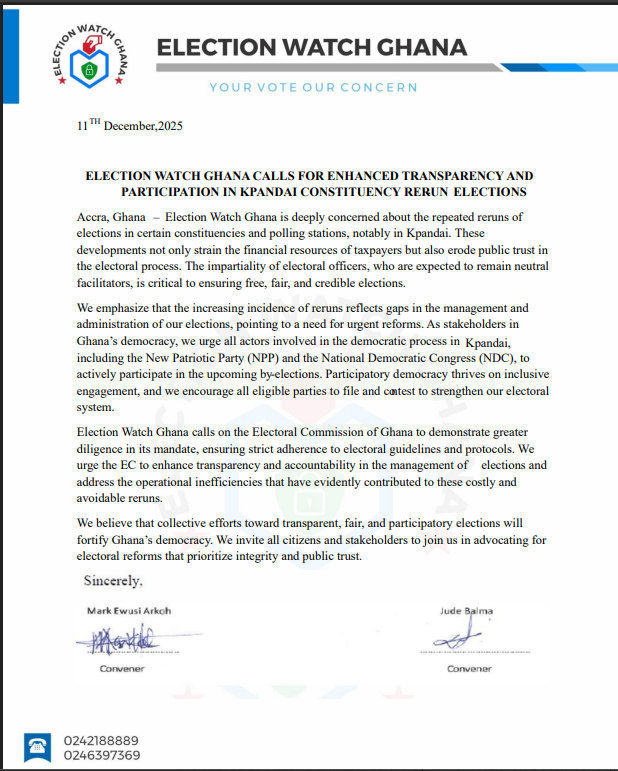 Election Watch Ghana warns parties against boycotting Kpandai rerun Election Watch Ghana warns parties against boycotting Kpandai rerun