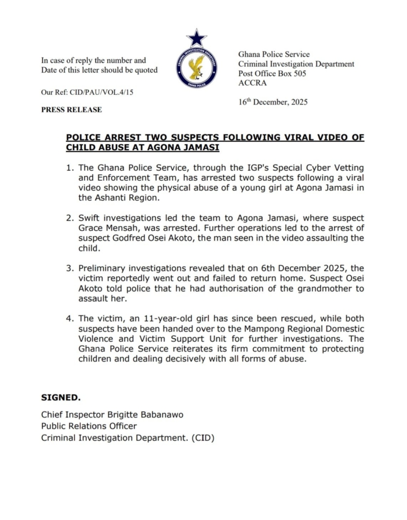 Police arrest 2 suspects after viral child abuse video in Agona Jamasi Police arrest 2 suspects after viral child abuse video in Agona Jamasi