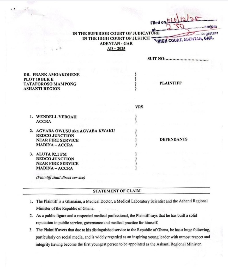 Ashanti regional minister drags Democracy Hub member to court over alleged galamsey remarks