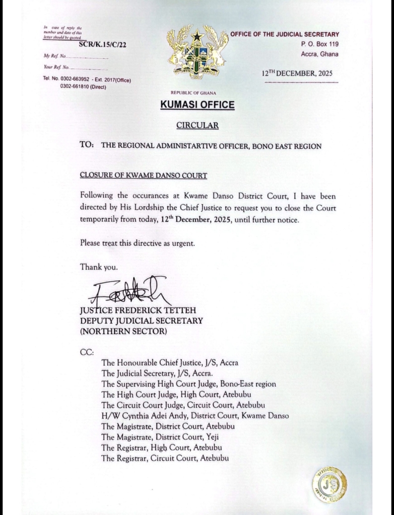 Chief Justice orders immediate closure of Kwame Danso District Court after violent attacks Chief Justice orders immediate closure of Kwame Danso District Court after violent attacks