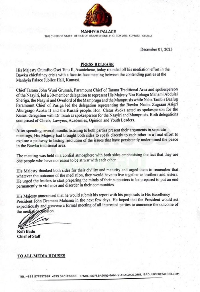 Otumfuo concludes Bawku mediation, urges parties to embrace peace as 'brothers and sisters' Otumfuo concludes Bawku mediation, urges parties to embrace peace as 'brothers and sisters'