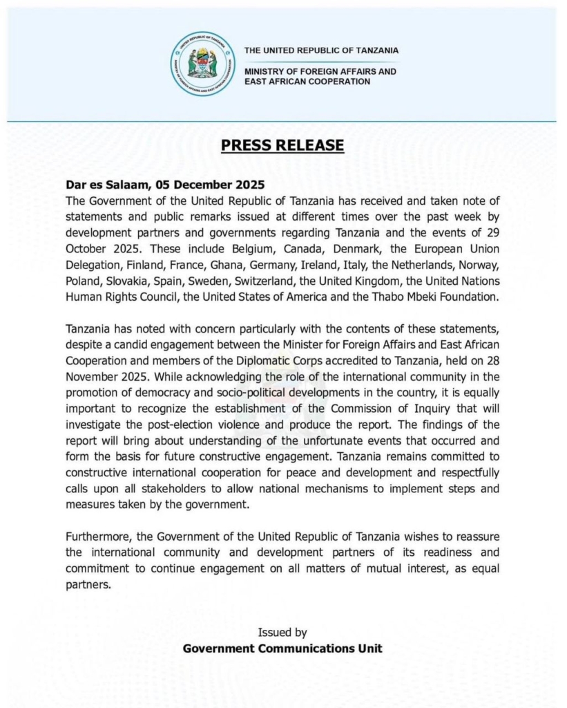 Tanzania responds to international criticism over October post-election events
