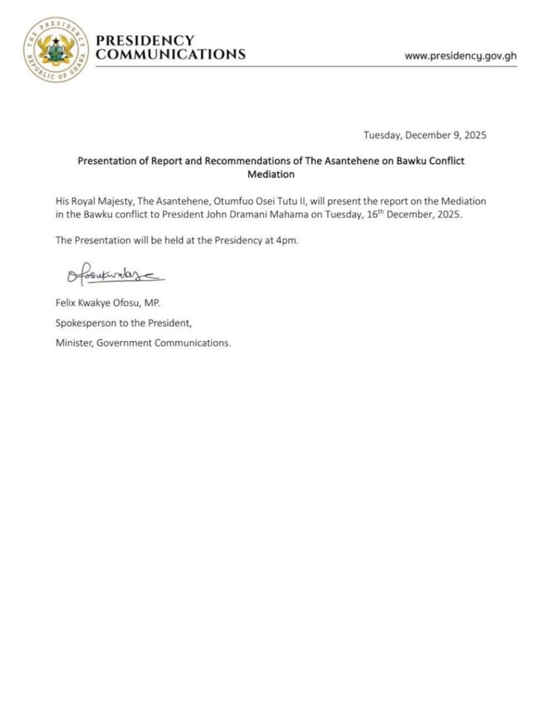 Asantehene to present Bawku mediation report to Mahama on Dec. 16