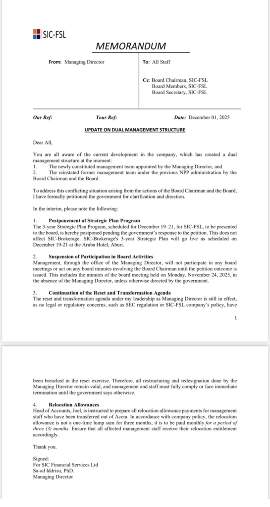 SIC-FSL MD petitions gov't over Board Chairman’s alleged obstruction of reset agenda SIC-FSL MD petitions gov't over Board Chairman’s alleged obstruction of reset agenda