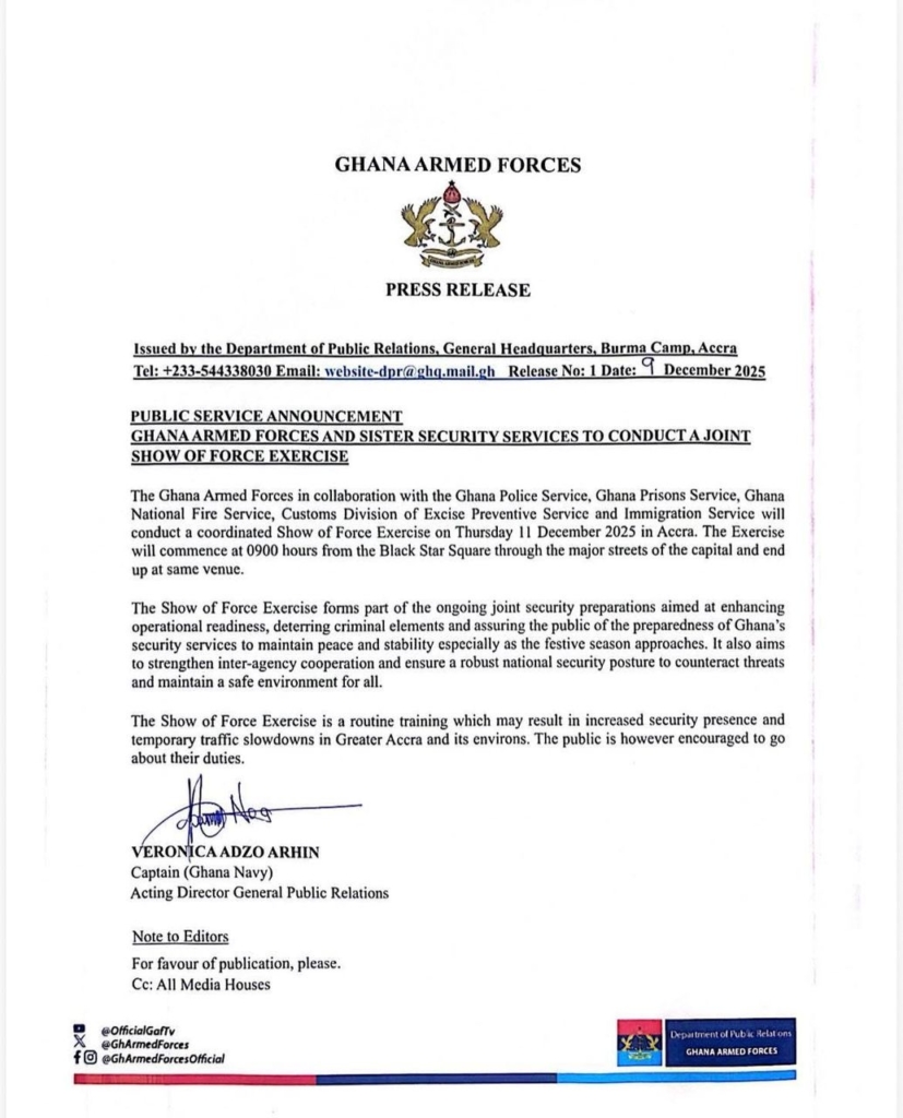 GAF, sister security agencies to conduct joint show of force exercise in Accra GAF, sister security agencies to conduct joint show of force exercise in Accra