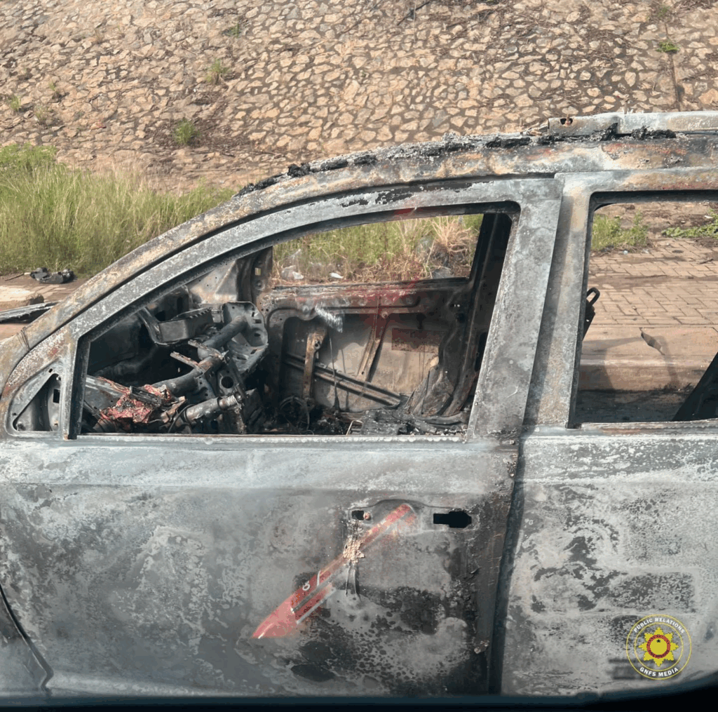 Car completely destroyed by fire at Shiashie Car completely destroyed by fire at Shiashie