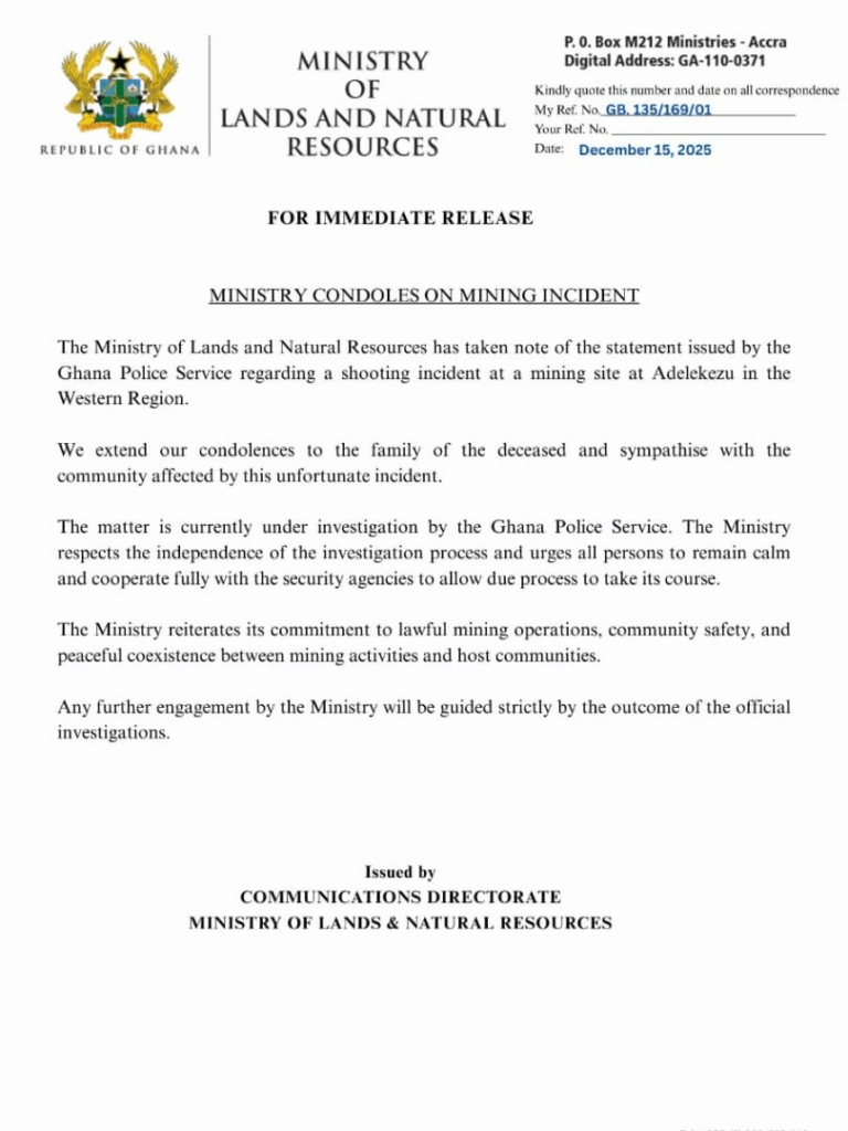 Ministry of Lands commiserates with family after fatal shooting at Adelekezu