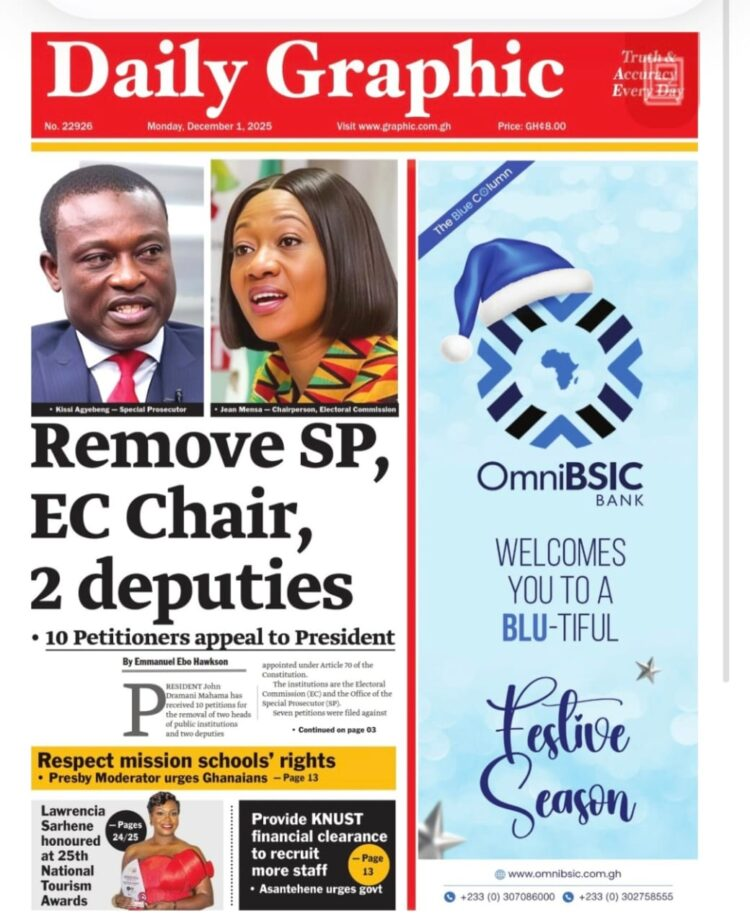 Today's Front pages: Monday, December 1, 2025