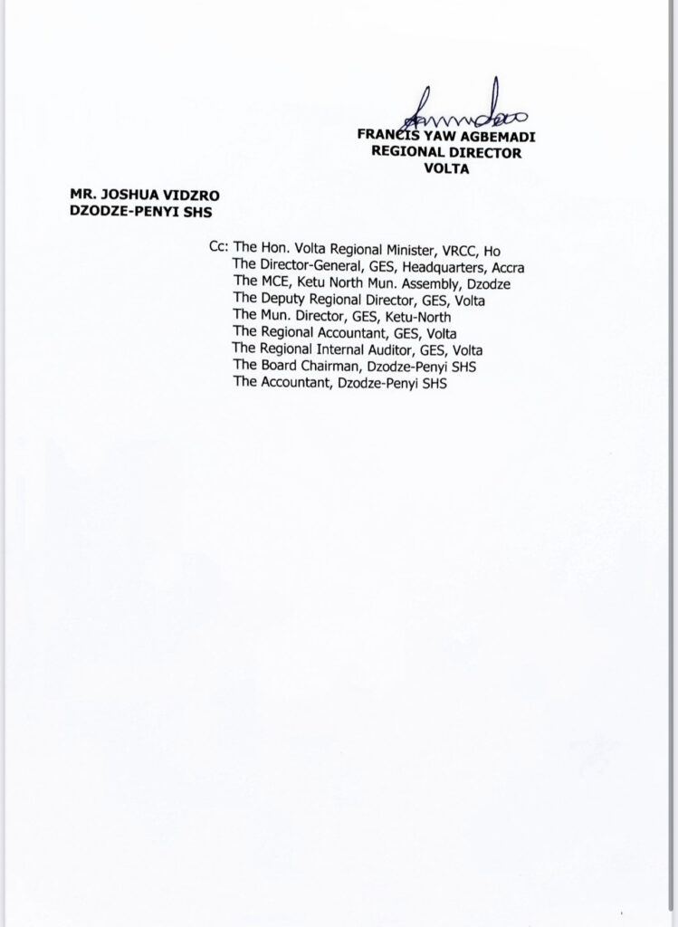 GES directs Dzodze-Penyi SHS Headmaster to step aside over alleged sexual misconduct GES directs Dzodze-Penyi SHS Headmaster to step aside over alleged sexual misconduct