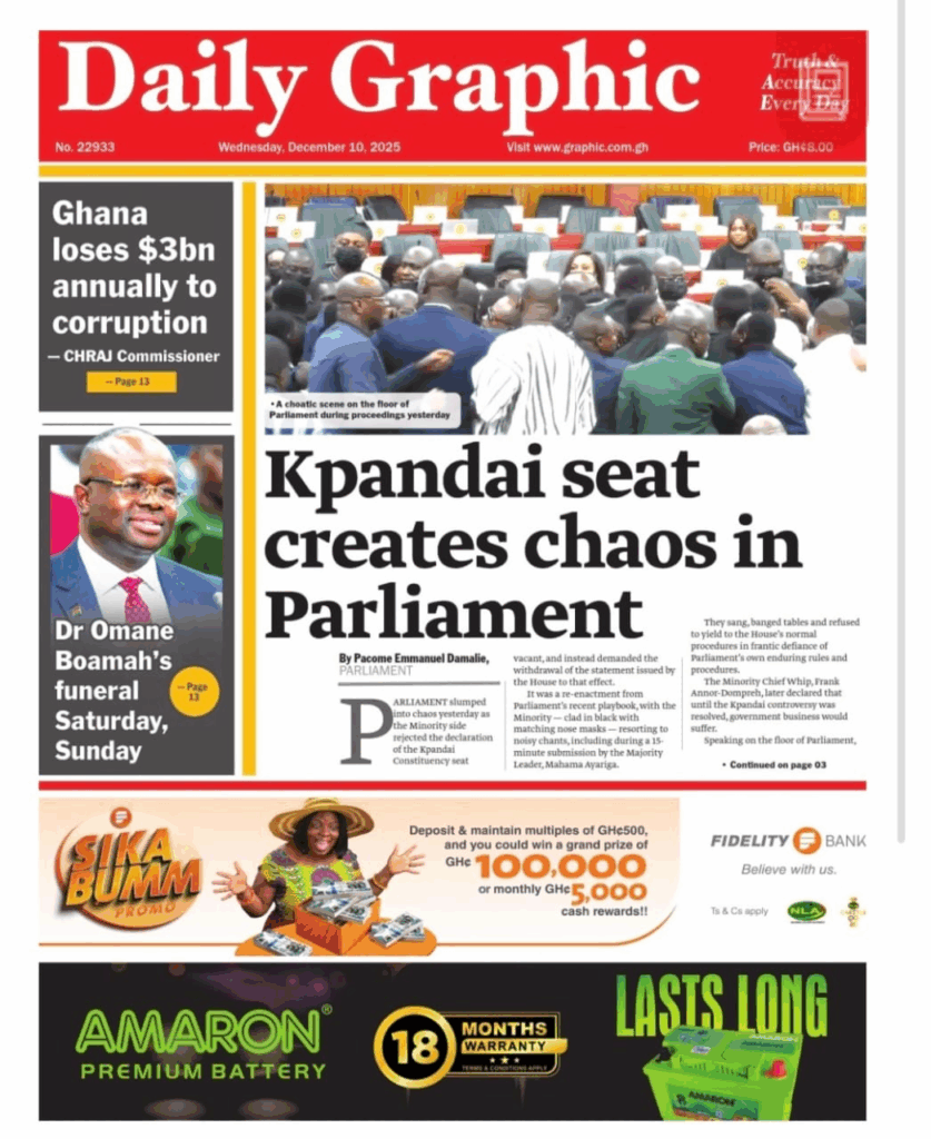 Today’s front pages: Wednesday, December 10, 2025 – MyJoyOnline