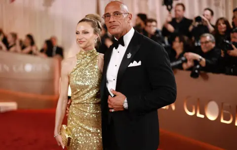 Getty Images Lauren Hashian and Dwayne Johnson attend the 83rd annual Golden Globe Awards at The Beverly Hilton on January 11, 2026 in Beverly Hills, California.