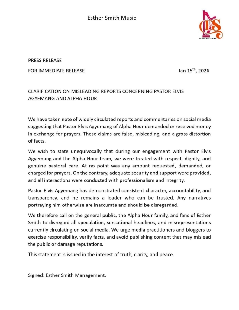 Esther Smith refutes claims Pastor Elvis Agyemang charged for prayers