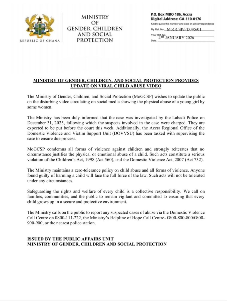 Police investigate viral child abuse video, suspects charged — Gender Ministry