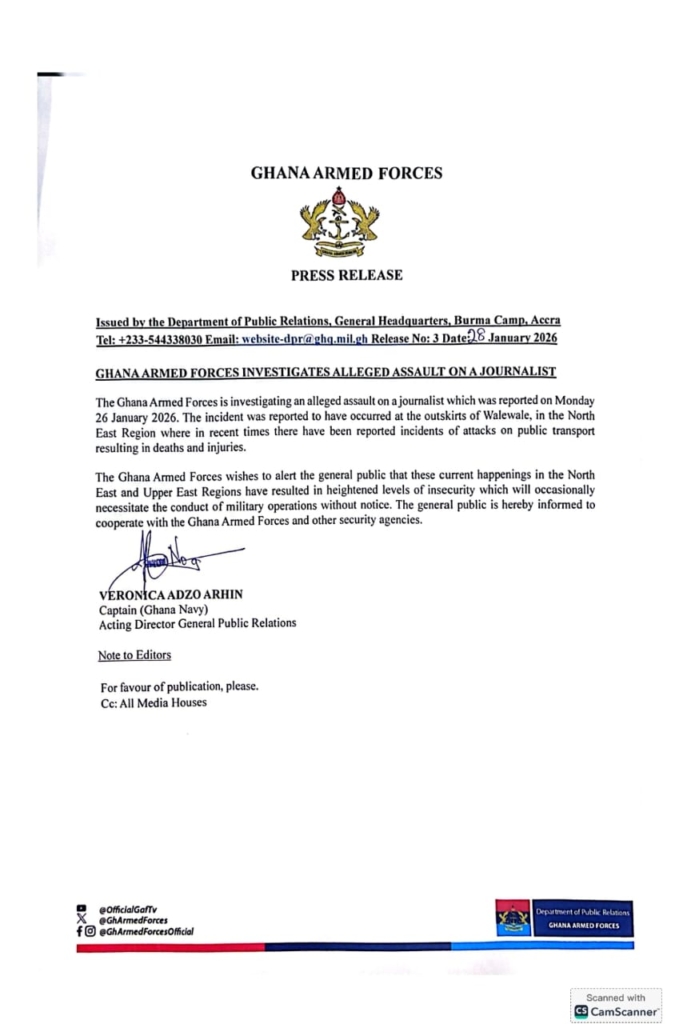 Ghana Armed Forces investigates alleged assault on journalist in North East Region Ghana Armed Forces investigates alleged assault on journalist in North East Region