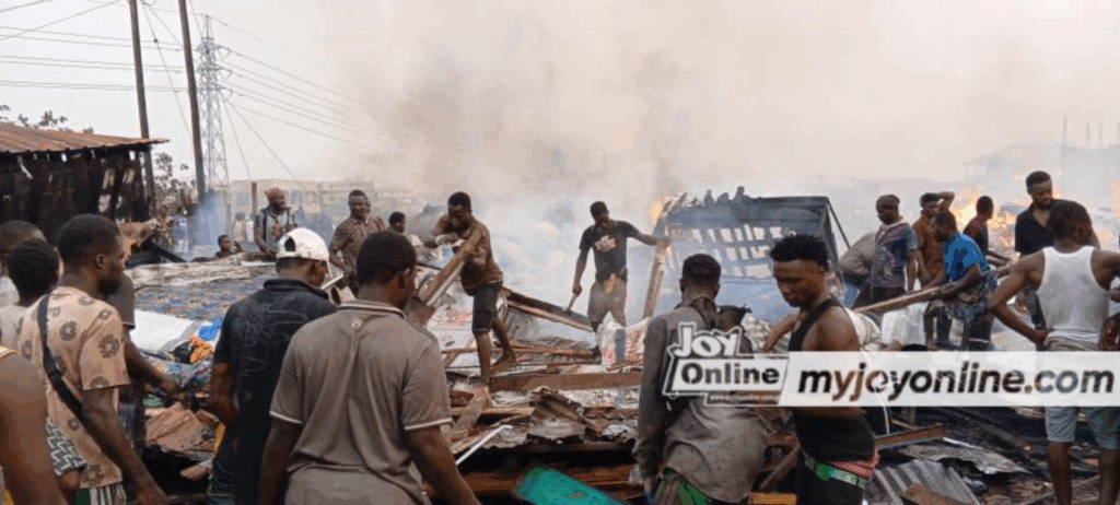 Fire guts temporary wooden structures at...