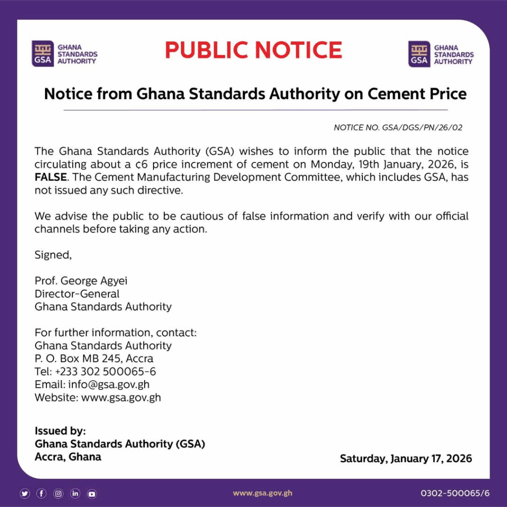 GSA debunks cement price hike claims, says Jan. 19 increase is false