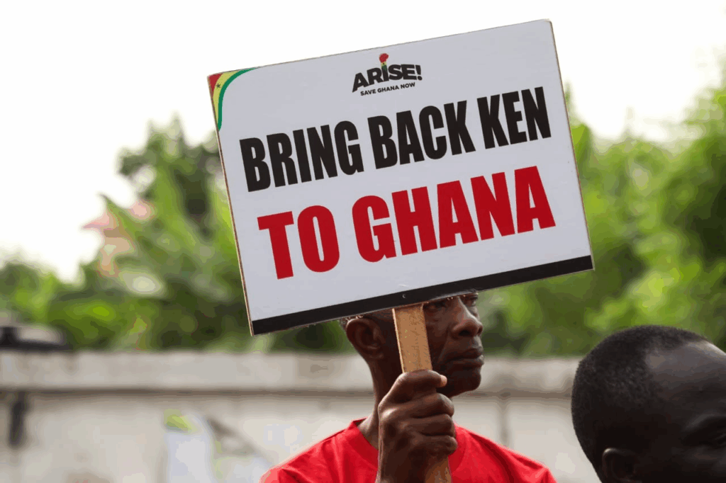 Photos: Arise Ghana pickets US Embassy to demand Ken ofori-Atta's return