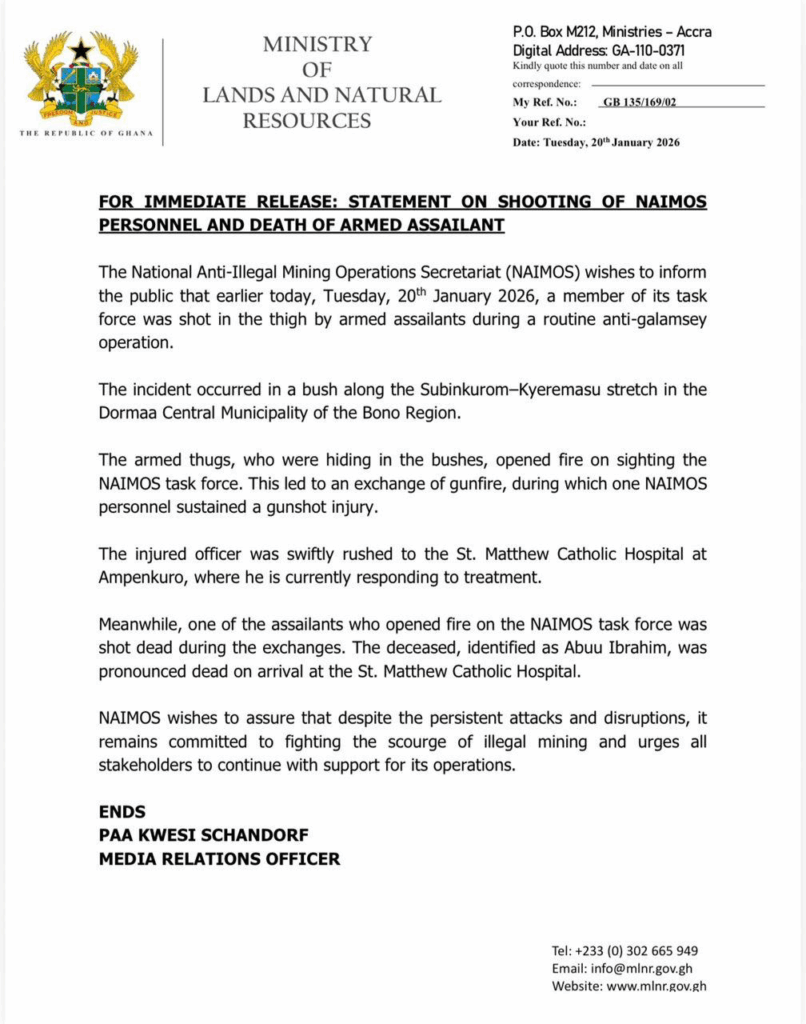 Bullets will not break us - Lands Ministry vows relentless war on galamsey after NAIMOS officer shot