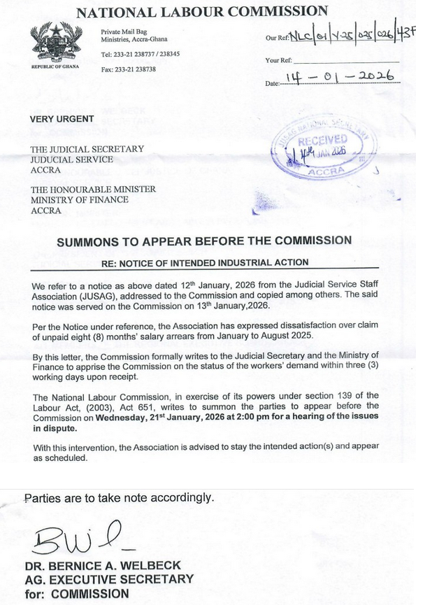 Judicial Service, Finance Ministry summoned ahead of JUSAG strike