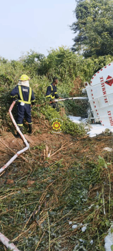 V/R: Fuel tanker overturns on Nyangbo–Tafi Mador road V/R: Fuel tanker overturns on Nyangbo–Tafi Mador road
