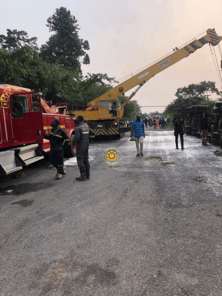 V/R: Fuel tanker overturns on Nyangbo–Tafi Mador road V/R: Fuel tanker overturns on Nyangbo–Tafi Mador road