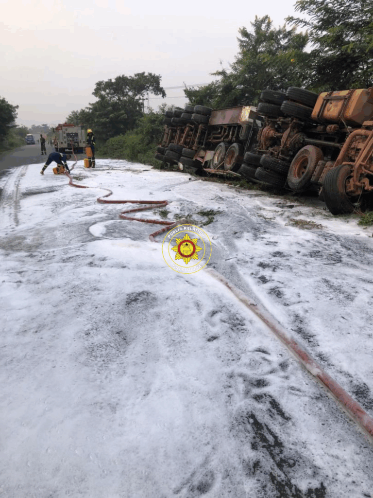 V/R: Fuel tanker overturns on Nyangbo–Tafi Mador road V/R: Fuel tanker overturns on Nyangbo–Tafi Mador road