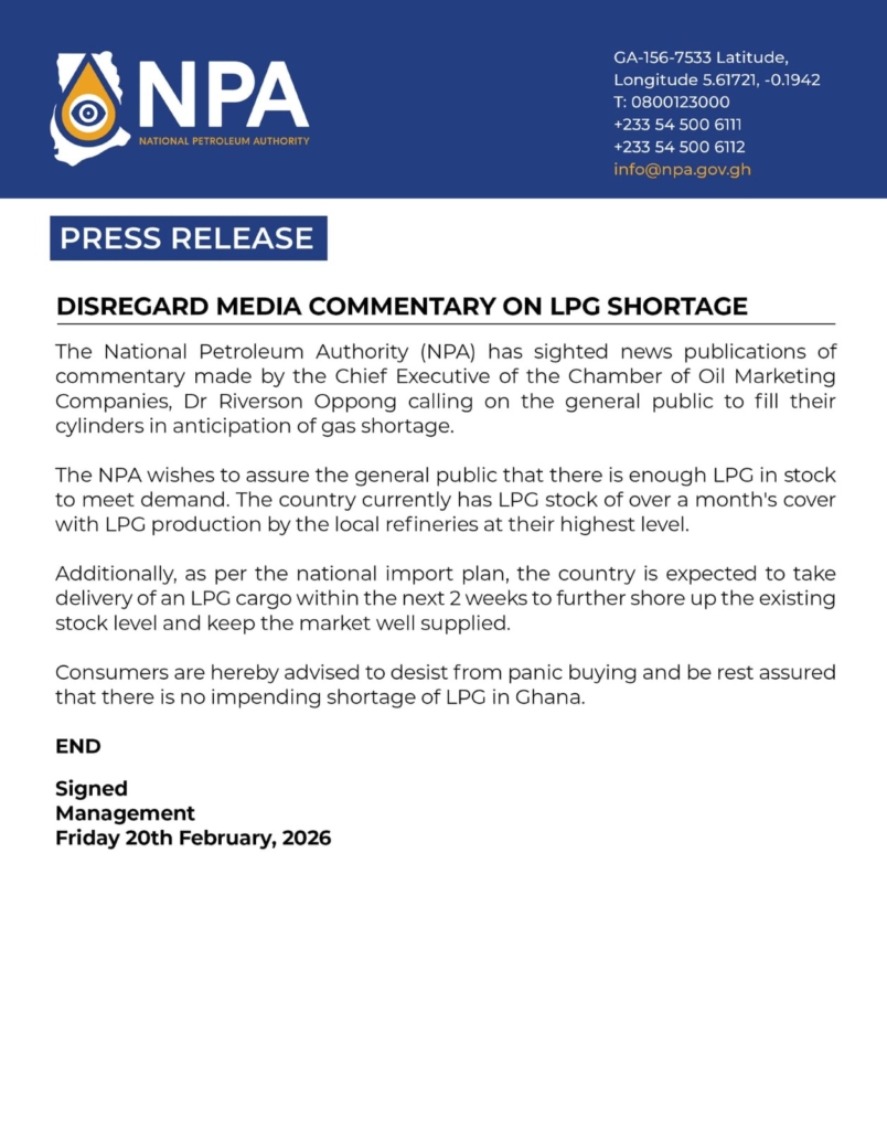 NPA slams gas 'shortage' rumours; assures over one month's cover