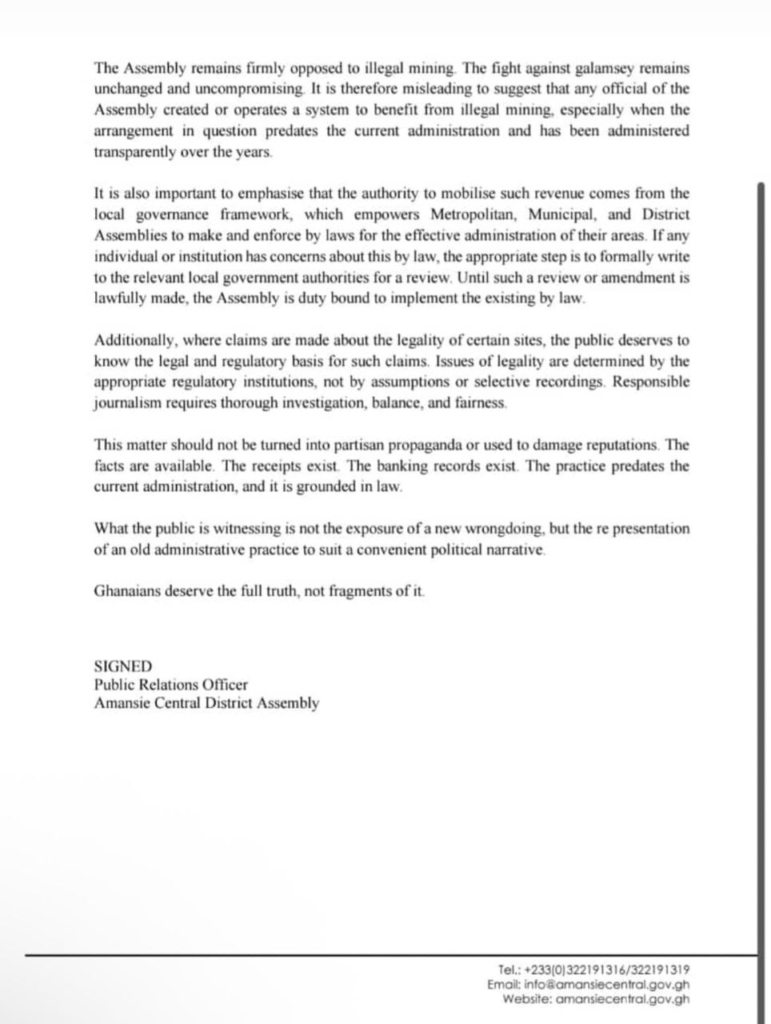 Amansie Central Assembly denies creating 'galamsey tax', says practice dates back to 2008