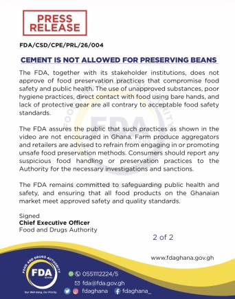 FDA warns against using ‘cement’ to preserve beans