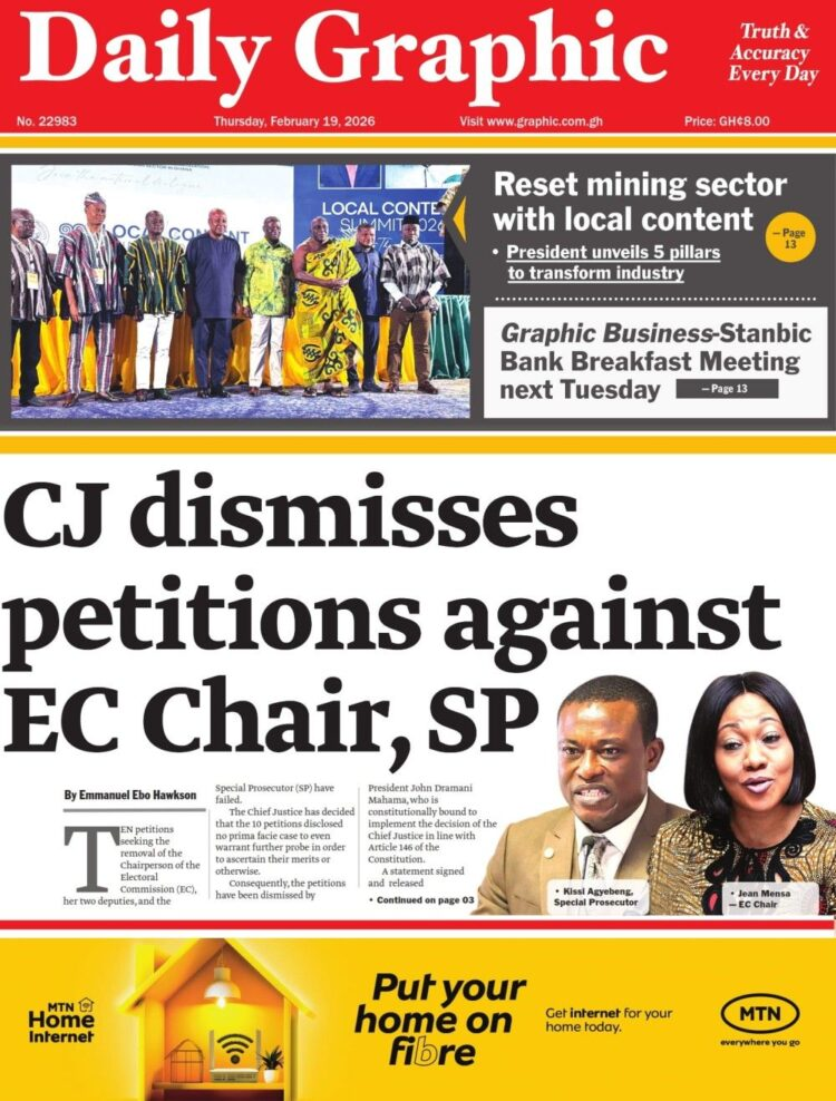 Today's Front pages: Thursday, February 19, 2026