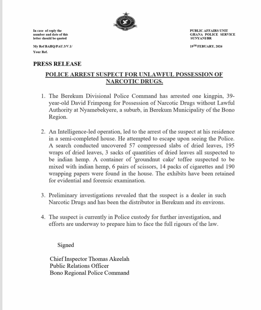 Police arrest alleged drug kingpin in Bono Region narcotics operation Police arrest alleged drug kingpin in Bono Region narcotics operation