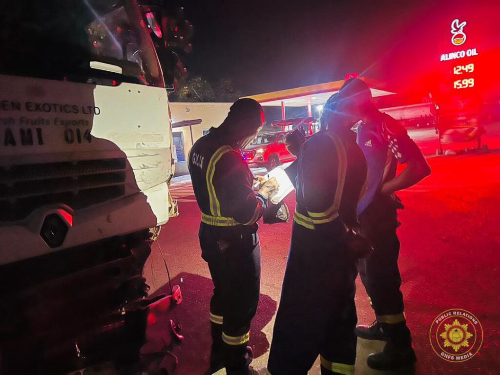 Disaster averted in Kpong as fuel tanker and articulated truck collide at filling station