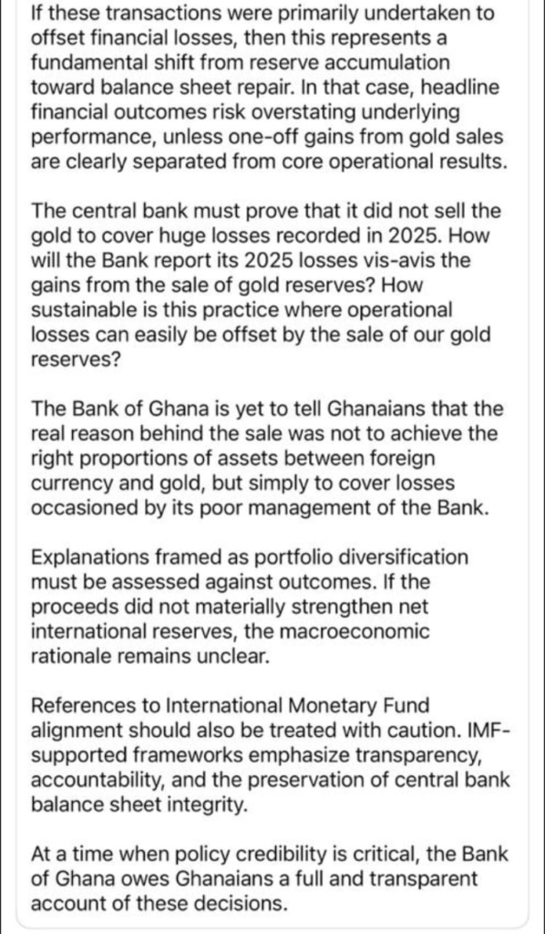 Bank of Ghana sold our gold reserves to hide 2025 losses – Amin Adam
