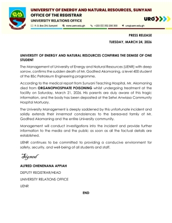 UENR confirms death of final-year Petroleum Engineering student