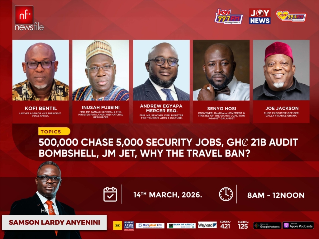 Live stream: Newsfile tackles security recruitment cuts, GH¢21bn audit exposé, Mahama jet controversy – MyJoyOnline