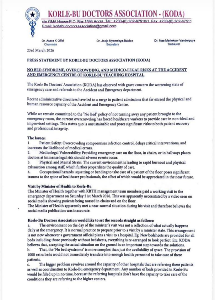 Korle-Bu accident and emergency centre under strain as doctors warn of legal and safety risks