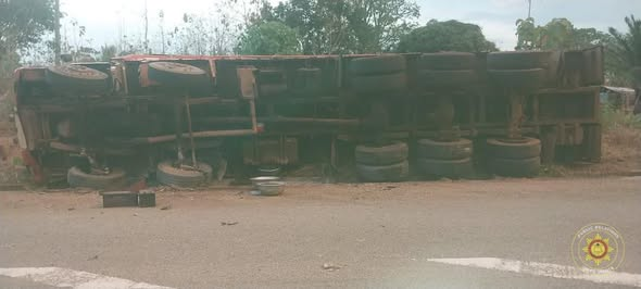 Three escape unhurt as diesel truck overturns in Oti Region