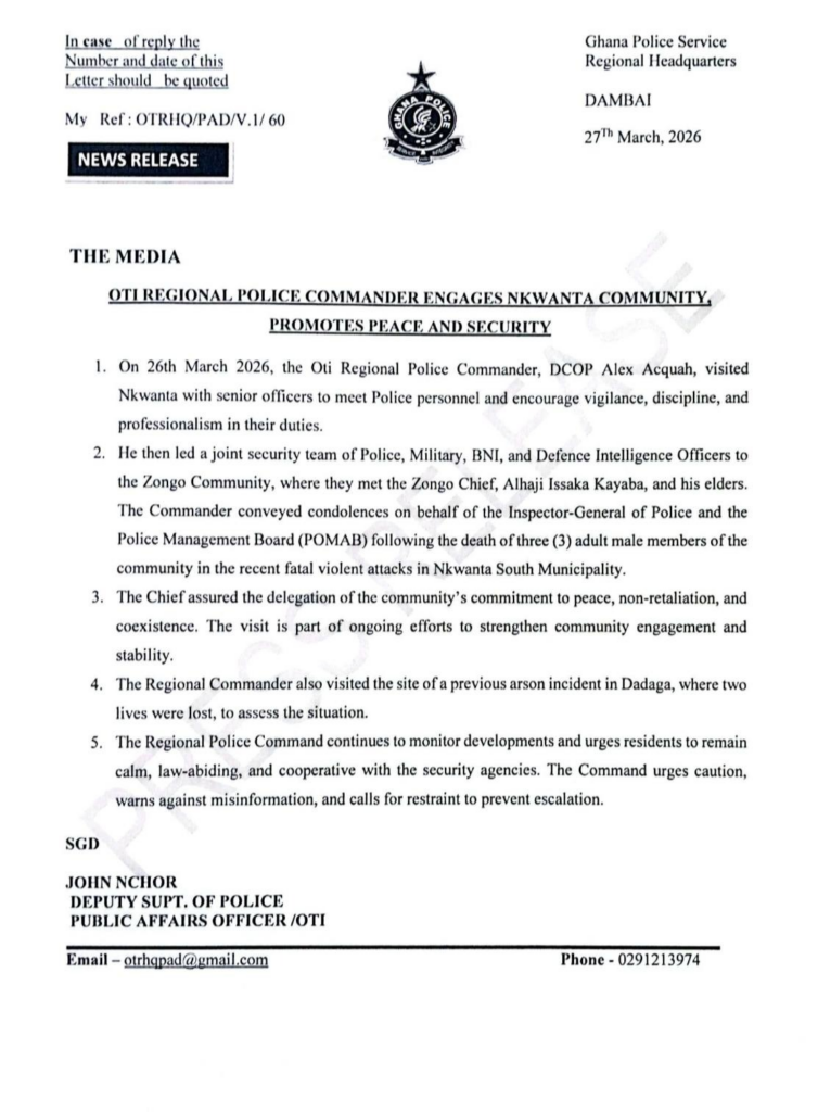 Oti Regional Police Commander engages Nkwanta Community, calls for calm after attacks Oti Regional Police Commander engages Nkwanta Community, calls for calm after attacks