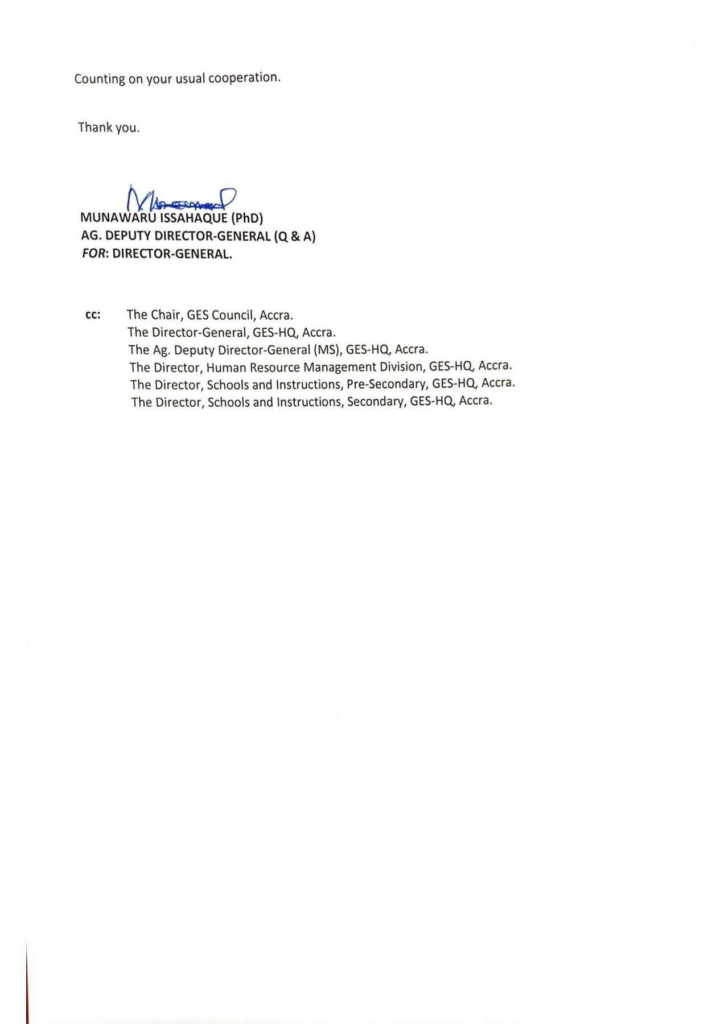 GES warns teachers against unauthorised visits and media engagement