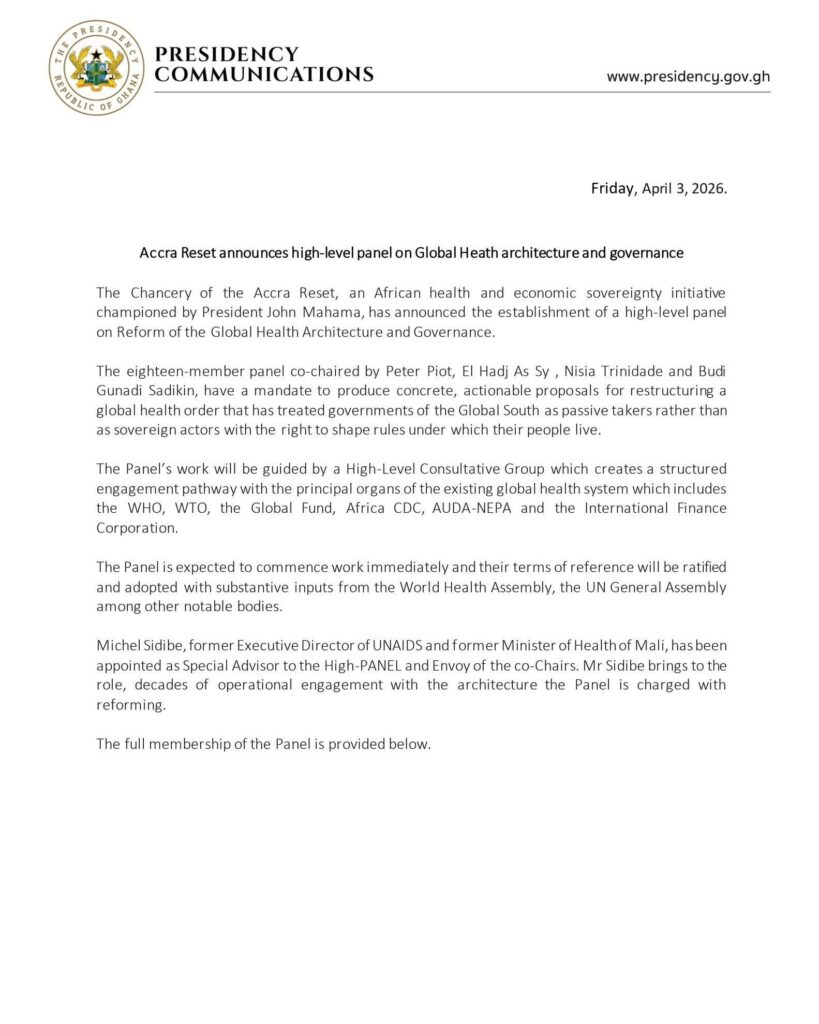 Mahama sets up 18-member panel to advance Africa-led global health reforms Mahama sets up 18-member panel to advance Africa-led global health reforms