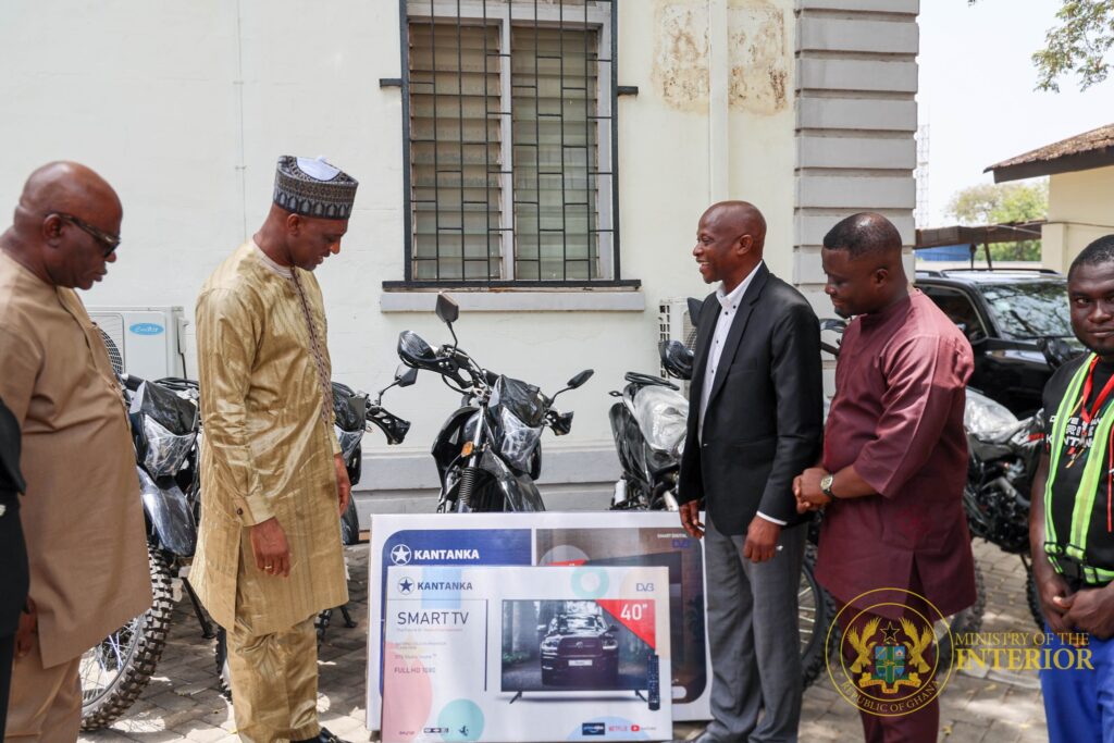 Kantanka Automobile gives motorbikes, TVs to Interior Ministry