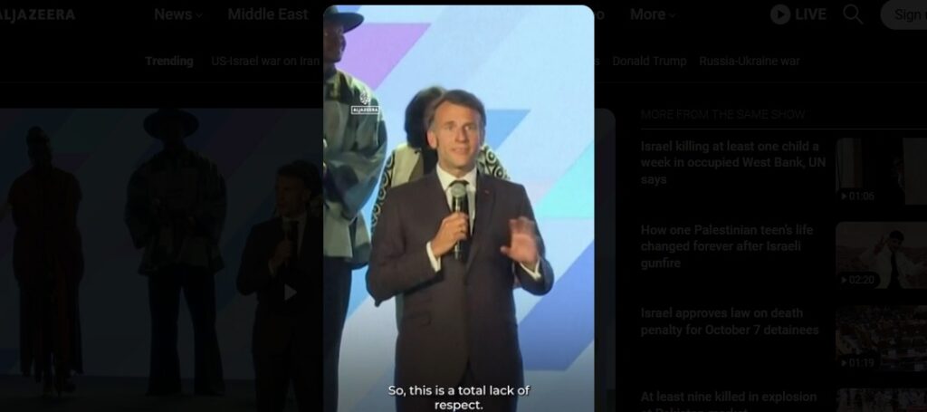 Macron yells at audience for silence...