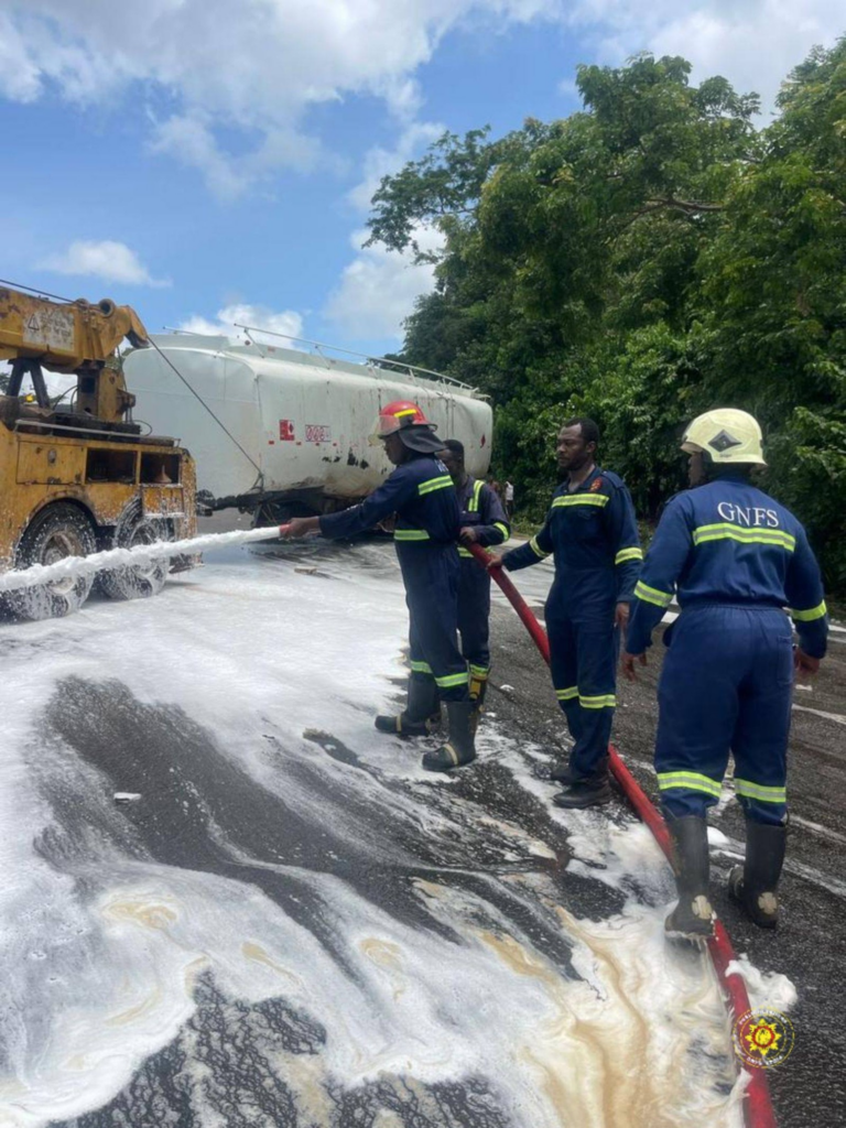 GNFS averts disaster after diesel tanker crash on Konongo-Accra Highway