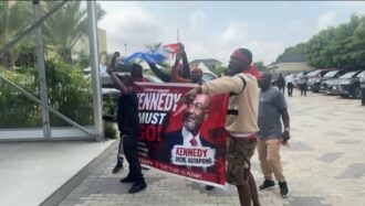 Chaos erupts at NPP NEC meeting as security clash with ‘Ken Must Go’ protesters (Video)