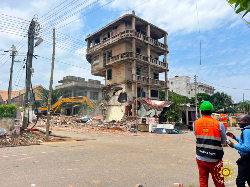 GNFS supports safe demolition of dilapidated four-storey building in Osu