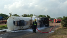 GNFS secures overturned gas tanker near Tema Motorway; no leak detected